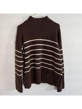 Gap Brown Striped 100% Cotton Oversized Turtleneck Sweater Sz M Nautical Classic